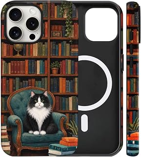 Magnetic for iPhone 14 Plus Cute Cat Phone Case, Bookish Cat