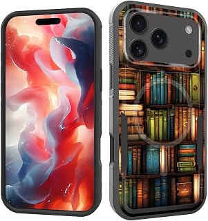 Magnetic for iPhone 17 Pro Case,[Compatible with MagSafe] [Military Grade Drop Protection] Heavy Duty Shockproof Phone Case for iPhone 17 Pro 6.3" 2025,Vintage Bookshelf
