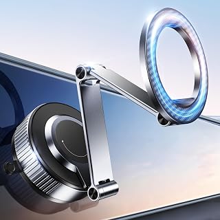 Magnetic Phone Holder for Car with Extended-Reach 3-Axis Long Arm, Foldable Washable Nano Gel + Vacuum Suction Car Phone Mount Fits for Tesla Model Y/3, iPhone 17 16 15 14 13 12 Pro Max, MagSafe Case
