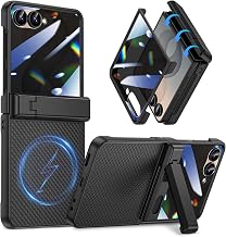 Magnetic for Samsung Galaxy Z Flip 8 Case with Hidden Kickstand, Black | with Built-in Privacy Screen Protector & Hinge Protection, Compatible with MagSafe, Shockproof Non-Slip Textured Phone Cover