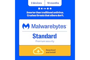 Malwarebytes Standard, Premium Security| Amazon Exclusive | 18 Months, 2 Devices | Windows, Mac OS, Android, Apple iOS, Chrome [Online Code]