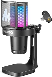 MAONO DGM20W Wireless Gaming Microphone for PC & Smartphones | USB-C Receiver, Clear Voice, Noise Reduction, Software Control, Custom RGB, Mute, Desk Stand, for Creators, Discord Streaming