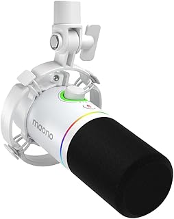 MAONO PD200X XLR/USB Dynamic Microphone, RGB Gaming Mic with Software | PC Mic with Mute, Gain Knob, Volume Control and Headphone Jack for Gaming, Streaming, Podcasting, Recording, White