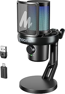 MAONO Wireless/USB Microphone for PC, Condenser Gaming Mic with Software AI Voice Change,3-Level Noise Cancellation,Custom RGB, for Streaming Recording Podcast PS5 PS4 Twitch YouTube, DM40 Pro