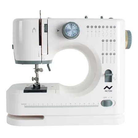 Maquina De Coser 16 Puntadas Doble Aguja Doble Carretel Nictom Mc09 Pedal Luz Color Blanco