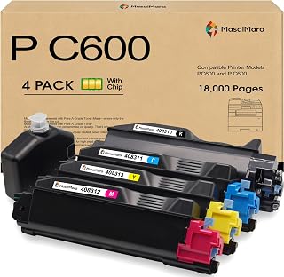 MasaiMara P C600 PC600 High Capacity Compatible Toner Cartridges Replacement for Ricoh PC600 P C600 Printer (408310 Black, 408311 Cyan, 408312 Magenta, 408313 Yellow, 4-Pack)