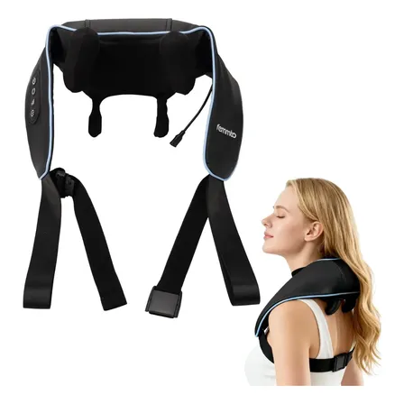 Masajeador Cervical Cuello Espalda Lumbar Shiatsu Femmto Con Calor Nodos Masaje Electrico Hombro Negro