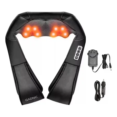 Masajeador Cervical y Lumbar Gadnic 8 Rodillos Bidireccionales Rotaci&oacute;n 4D Luz Infrarroja Velocidad Variable