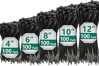 MasiStran 500 PCS Zip Ties Assorted Sizes 4+6+8+10+12 Inch Self-locking Nylon Cable ties Outdoor, UV Resistant Wire Straps for Home Office Garden Workshop Indoor Outdoor Fence(Black)