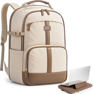 MATEIN HER Laptop Backpack for Women College School, Work Office Commute | Laptop Sleeve with Stand 15 Inch, Teacher Nurse Bookbag, Detachable Computer Bag, Water Resistant, Fits 40 oz Tumbler, Beige