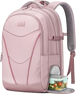 MATEIN HER Laptop Lunch Backpack, Pink Backpack for Women Fit 17" Computer | with Lunch Compartment, Water Resistant, Water Bottle Holder, Teacher Nurse, Meal Prep Bag for Office Work College School