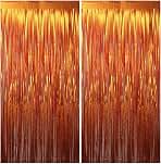 Matte Orange Fringe Backdrop 2 Pack, Orange Streamers for Party Friendsgiving Fall Thanksgiving Halloween Decorations, Photo Booth Curtain, 3.3 x 6.6 ft