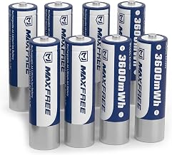 Maxfree Rechargeable Lithium AA Batteries, 8-Pack 1.5V 3600mWh Long Lasting Double A Batteries, Cycle Times Up to 2500 &ndash; for Blink Outdoor Cameras & Toys