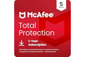 McAfee Total Protection 5-Device | AntiVirus Software 2026 for Windows PC & Mac, AI Scam Detection, VPN, Password Manager, Identity Monitoring | 1-Year Subscription with Auto-Renewal | Download
