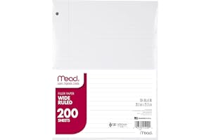 Mead Loose Leaf Paper, Wide Ruled Filler Notebook Paper, 8" x 10-1/2", 200 Sheets, Fits 3-Ring Binder (15200)