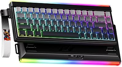 MEETION Vibekey68 Gaming Keyboard, Tri-Mode 2.4G/BT5.0/USB-C, Custom RGB Backlit Membrane Wireless Keyboard with Light Bar, Durable Abs Side Printed Keycaps, 68% Anti-ghosting Compact Design for Gamer