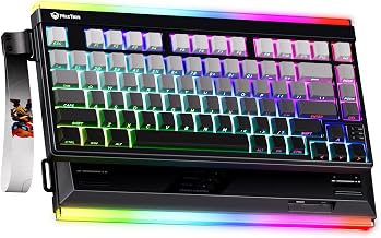 MEETION Vibekey75 Keyboard, Wireless Gaming Keyboard, Custom RGB Backlit Membrane Keyboard with RGB Light Bar, BT5.0/2.4GHz/USB-C Mode, Side Printed Mechanical Feel Keyboards in 75% Compact Layout