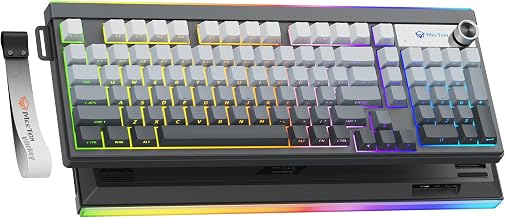 MEETION Wireless Gaming Keyboard, Computer Keyboard, RGB Light Bar, 98% Tri-Mode Bluetooth/2.4G, 4000mAh Battery, Side-Printed Keycaps, Programmable, Volume Knob & Adjustable Stand, for PC/Laptop