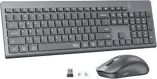 MEETION Wireless Keyboard and Mouse, Silent Bluetooth Keyboard Mouse Set, 2.4G/Bluetooth Full-Sized Computer Keyboard, Gray