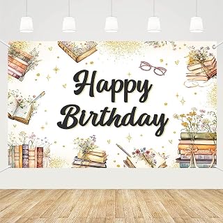 MEHOFOND 6x3.6ft Book Theme Birthday Backdrop, Vintage Wildflowers Reading | Happy Birthday Party Decorations Book Birthday Photography Background for Library Classroom Party Supplies