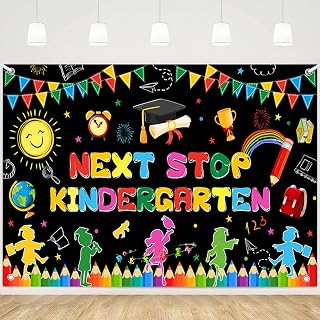 MEHOFOND 7x5ft Next Stop Kindergarten Backdrop for Pre K Graduation Decorations Preschool Graduation Banner for for School Prom Party Supplies
