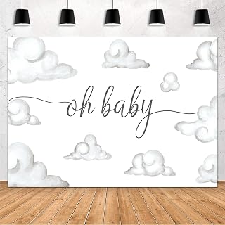 MEHOFOND 7x5ft Oh Baby Shower Backdrop White Clouds Baby Birthday Party Decorations Backdrop White Cloud Baby Shower Party Decorations Banner Cake Table Banner Supplies Photo Studio Props