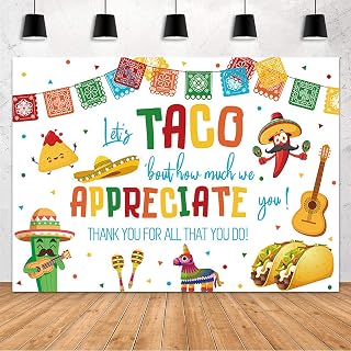 MEHOFOND 8x6ft Mexican Fiesta Backdrop White Let's Taco Bout How Much We Apperciate You Thank You for All that You Do Background Banner Thanks for Teacher Doctor Employee Colored Party Decor Supplies