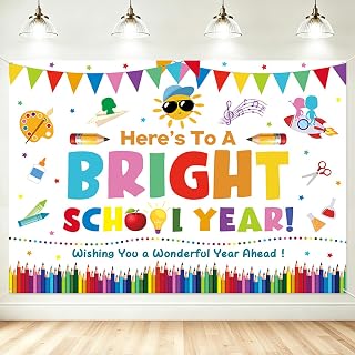 MEHOFOND Back to School Backdrop White Here's to A Bright School Year Photography Background First Day of School Banner Kids Classroom Back to School Party Background Decoration Photo Booth Prop 7x5ft
