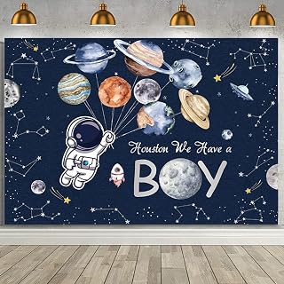 MEHOFOND Boy Backdrop Outer Space Themed Baby Shower Backdrop for Kids Astronaut Rocket Stars Planet Galaxy Background Space Baby Shower Party Decorations Banner 7x5ft