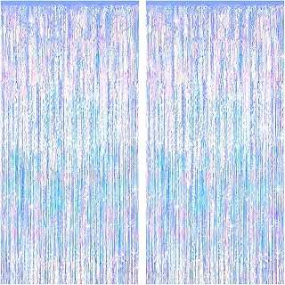 Melsan Iridescent Party Decorations Backdrop 2 Pack, Holographic Foil Fringe Curtain, Shimmer Tinsel Curtains for Birthday Party, Mermaid Party Decorations, Photo Booth Decor, 3.28 x 6.56 ft
