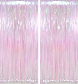 Melsan Iridescent Transparent Foil Fringe Backdrop with Extra Backup Tape | 2Pack, 3.2Ft*8Ft, Tinsel Curtains, Self-Adhesive, For Birthday Party, Baby Shower, Gender Reveal, Valentines Decorations