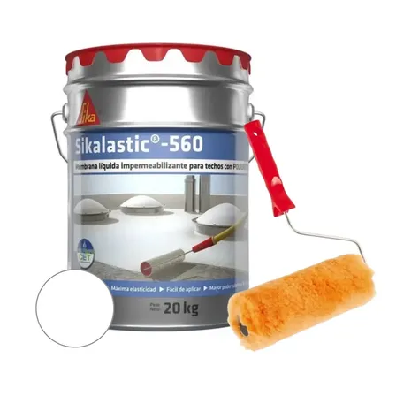 Membrana Impermeable Sikalastic 560 Blanco 20kg Con Rodillo Simil Lana Bambin N&deg;22 Protecci&oacute;n De Superficie Resistente A Rayos Uv