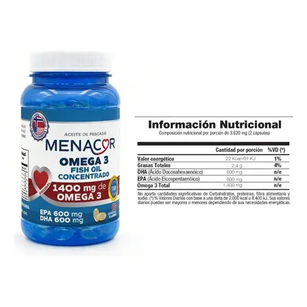 Menacor Omega 3 Aceite De Pescado Puro C&aacute;psulas Sin Sabor 60 Capsulas Blandas