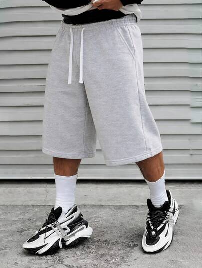 Men's Casual /4 Length Shorts, Suitable For Spring, Autumn And Summer, Sporty Style, Knitted Fabric Suitable For Campus, Skateboarding, Streetwear $6.06