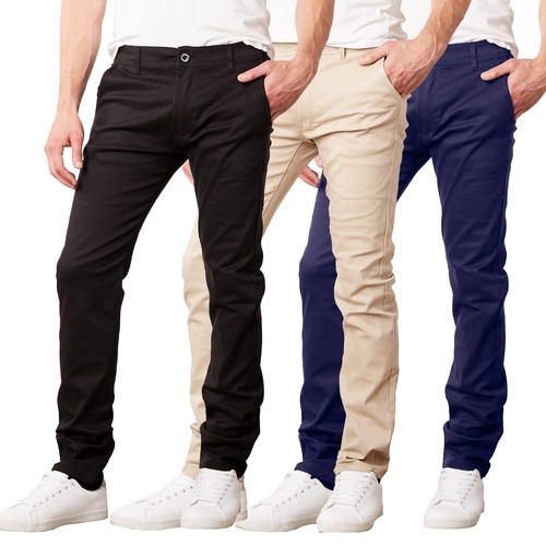 Mens Chino Pants Jeans Cotton Stretch Slim Fit Straight Leg 5 Pocket Washed NWT