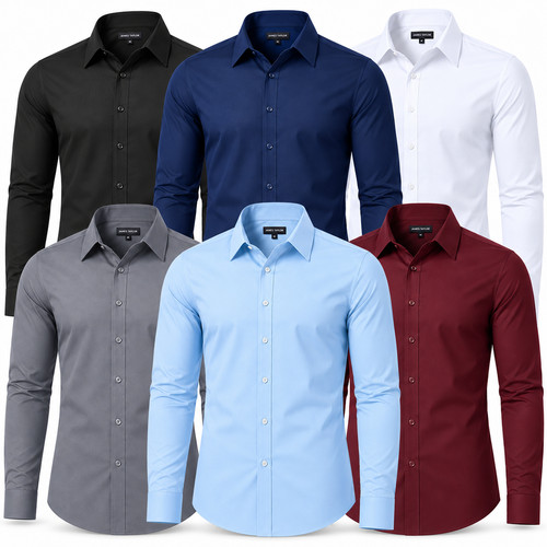 Mens Long Sleeve Dress Shirt Button Down Casual Printed Fancy Contrast Trim Cuff
