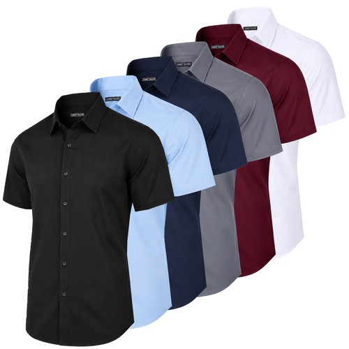 Mens Short Sleeve Solid Dress Shirt Slim Fit Button Down Casual NWT (S-5XL)