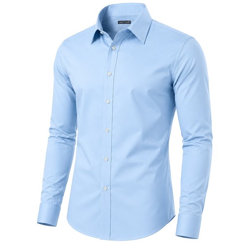 Men&rsquo;s Slim Fit Long Sleeve Stretch Printed Formal Office Dress Shirts Wedding