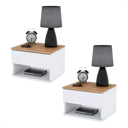Mesa de Luz Flotante con 1 caj&oacute;n Melamina de calidad set x2 Koa MLF Blanco Paraiso