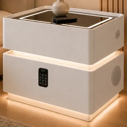 Mesa De Luz Inteligente Con Lector De Huella, Luz Y Parlante Mate Blanco 2
