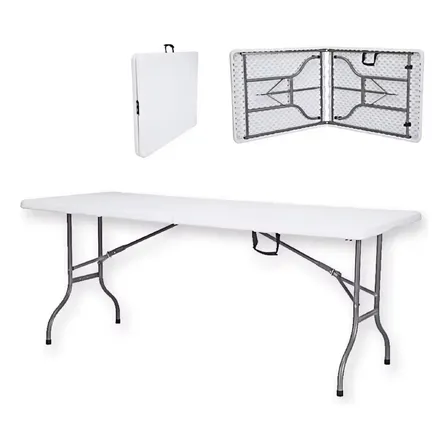 Mesa Plegable De Exterior 180cm Interior Para Jardin Camping Blanco