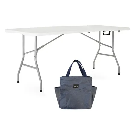 Mesa Plegable Picnic 180x74 + Bolso Termico Calidad Superior Material 100 % Virgen Camping Jardin Unica Blanca En El Mercado Blanco