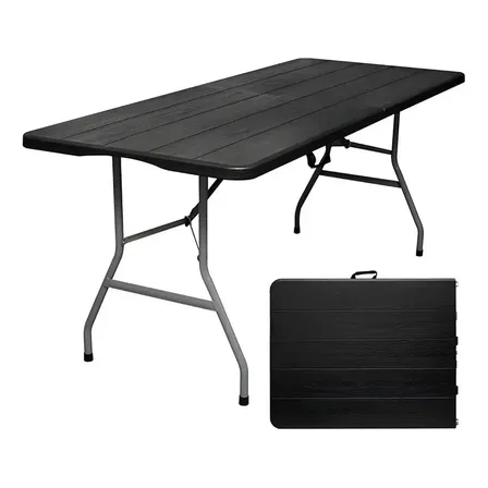 Mesa Plegable Portatil Con Manija Para Exterior / Camping 1.80cm Simil Madera Color Negro Cl