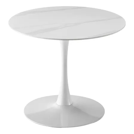 Mesa Redonda Comedor Blanca Tulip Simil Marmol 90cm Blanco