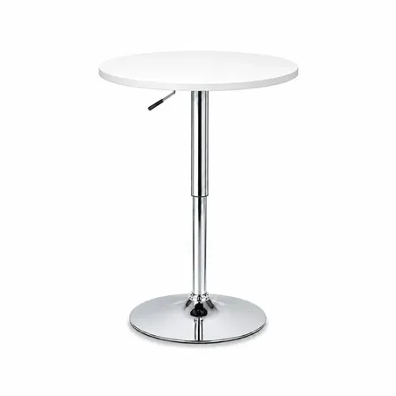 Mesa Regulable en Altura Base Cromada Tabla de Madera Redonda 60cm Koa MERE200 Blanco