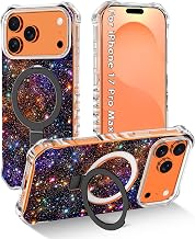 Meshine for iPhone 17 Pro Max Case with Magnetic Stand,[Compatible with MagSafe] Wave Frame Cute Flower Design Shockproof Drop Protective Women Girls Cover for iPhone 17 Pro Max,Colorful Starry