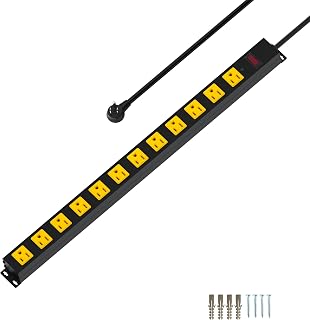 Metal 12 Outlet Mountable Power Strip, 2100J Surge Protector with Heavy Duty 6ft Extension Cord, Wide Spaced and Wall Mount Metal Powerstrip for Garage, Desk, Industrial, Shop and Indoor (6ft - 2Pack)