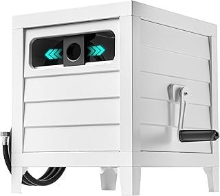 Metal Garden Hose Reel Box, Heavy Duty 150Ft 5/8" Large Capacity Hose Storage Deck Box with Hose Guide, 6Ft Leader Hose, Leak-Proof Aluminum Water Connection, Manual Crank Handle Easy Essemble (White)