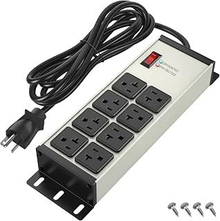 Metal Heavy Duty Surge Protector Power Strip 20 Amp, 2500J 2500W 12 Gauge Extension Cord with Multiple Outlets,Wall Mount Power Strip for Industrial,Workshop, Garage,10FT