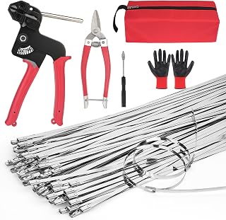 Metal Zip Ties Heavy Duty Outdoor,Metal Zip Tie Tool with 100 Pcs 11.8 inch Stainless Steel Zip Ties,Adjustable Tension Fastening/Cutting Tool (200LBS) for Industrial/Fence